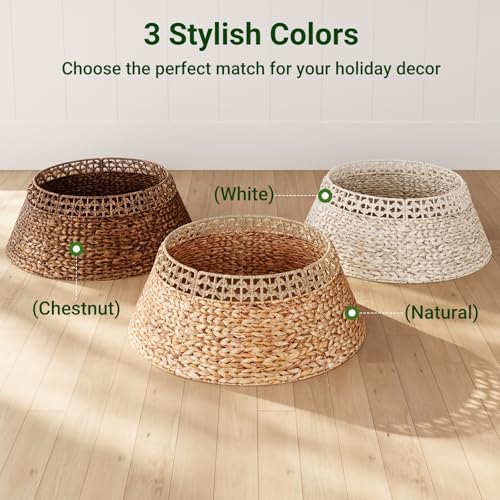 ELYKEN 28 Inch Woven Rattan Christmas Tree Collar, Stylish Seagrass & Water Hyacinth 5-Piece Xmas Tree Skirt for Artificial Trees, Wicker Tree Base Cover with Cord Cut-Out for Home Decor - Image 7