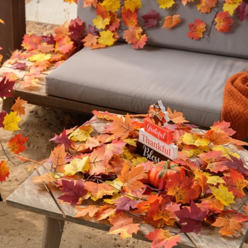 CQURE 12 Pack Fall Garland, Total 95Ft Artificial Autumn Maple Leaves Garland Hanging Vines, Thanksgiving Halloween Harvest Decor for Fireplace Mantle Table Indoor Outdoor - Image 6