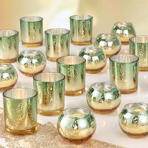 Volens 30pcs Assorted Green Votive Candle Holders Bulk, Large Glass Votives by VolensLightUpYourLife