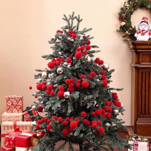 2 Pcs 9 ft Red Velvet Christmas Ball Ornament Garland - Image 6