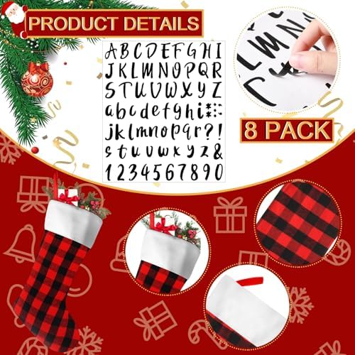 Tatuo 12 Pack Christmas Burlap Stockings Hanging,Black Red - Image 3