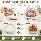 16 Pcs Interchangeable Welcome Sign for Front Door, 12 Inch Seasonal Wooden Door Hanger With 16 Magnetic Icons, Wooden Welcome Signs for Front Door for Holidays and Year Round Home Decor (12set) - Image 3