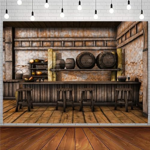 Leowefowa 9x6ft Vinyl Shabby Saloon Tavern Interior Backdrop Rustic Old Wall Wooden Bar Counter Photography Background Western Theme Party Decor Western Cowboy Cowgirl Portrait Studio Props - Image 2