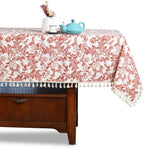 Cotton Vintage Floral Tablecloth Tassel Trim Red 60x90 - Image 3