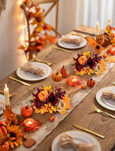 BLOSMON Fall Flowers Ball Centerpieces for Table, 6 Pcs, Red and Orange - Image 3