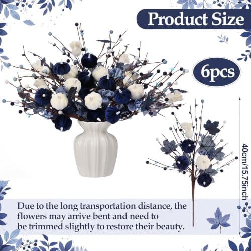 Suncalla 6 Pcs Blue Pumpkin Picks Decor Artificial Fall Flowers Decorations - Image 2