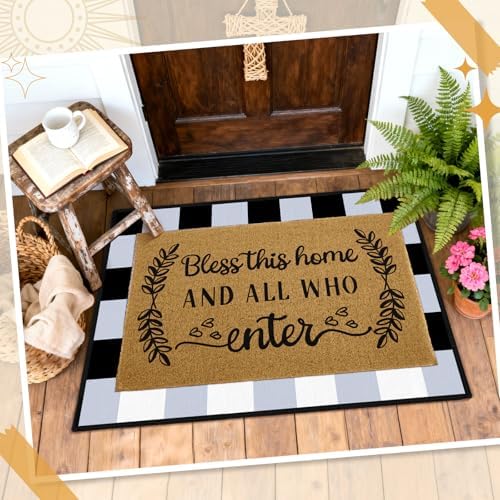 2 Pcs Christian Door Mats, As for Me and My House We Will Serve the Lord Non Slip Coir Mat with Buffalo Plaid Layered Rug, Bible Verse Layering Doormats for Indoor Outdoor Porch Entry Decor - Image 5