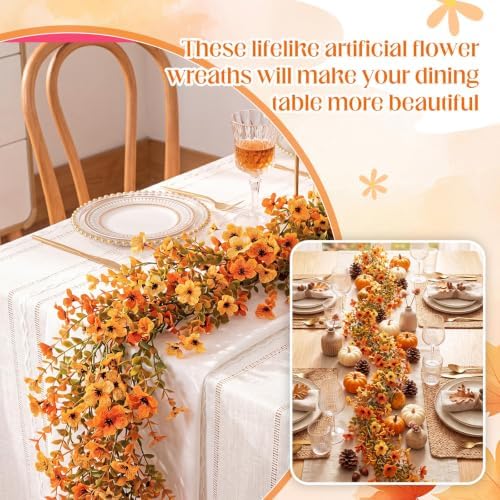8 Pcs 6 ft Artificial Flowers Wisteria Garland, Orange - Image 3