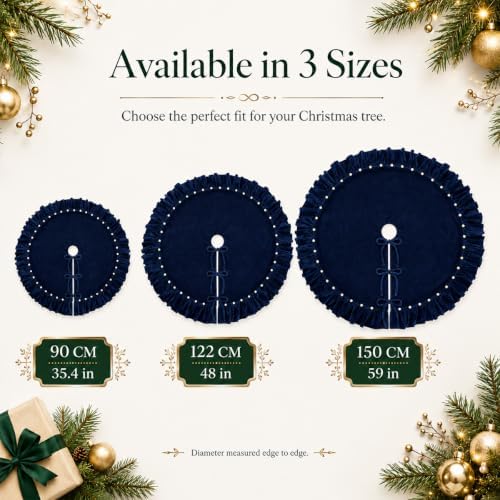 Nevy Velvet Christmas Tree Skirt with Ruffled Edge&Pearl,60" - Image 6