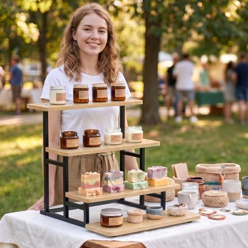 Cupcake Stand for 50 Cupcakes 4 Tiered Tray Stand for Food Cookie Wooden Dessert Display Risers for Party Wedding Buffet Stepped Risers Display Stands for Vendor Farmers Market Display, Oak - Image 6