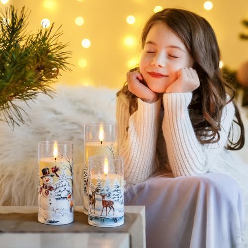 Blosssound 3 Pack Christmas Flameless Candles Battery Operated Xmas Snowman Flameless Flickering Candles LED for Home Fireplace Winter Holiday Table Decorations Christmas Gifts - Image 4