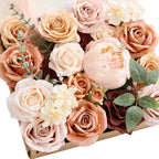 Ling's moment Fake Flowers Box, Faux Artificial Greenery Stems Foam Roses Silk Peony Eucalyptus Fabic Flower for Centerpieces Bouquet Wedding Vase Floral Decorations, Rust & Orange, Grand Combo by LingsMoment