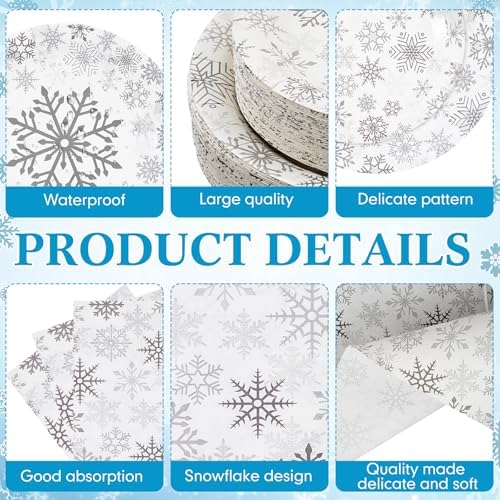 Pickmesh 250 Pcs Christmas Dinnerware Set Snowflake Disposable Paper Plates Napkins and Cups Xmas Luncheon Dinner Tableware for Winter Christmas Birthday Party Supplies Table Decor - Image 3