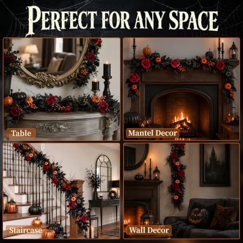 Grooy Halloween Garland 6FT, Red Rose Pumpkin Vine for Door Wall Decor - Image 6