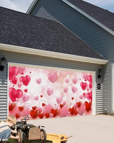 Valentine's Day Garage Door Banner Cover 7 x 8 ft, Romantic Red and Pink Hearts Valentine Garage Door Decorations Pink Backdrop Decor for Party Holiday Anniversary - Image 4