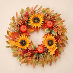 zjlmit Fall Wreaths for Front Door 24 Inch Artificial Fall Wreath with Orange Pumpkins Berries Maple Leaves and Grapevine Base Autumn Sunflower Wreath for Porch Harvest Festival Thanksgiving Day Decor - Image 7