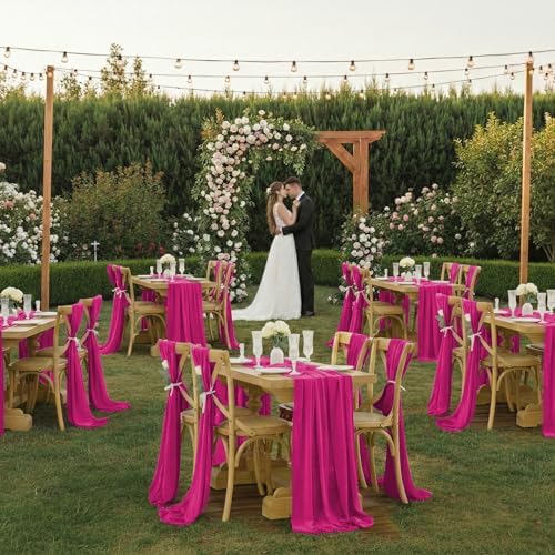 MDS Pack of 5 | Magenta | 10ft Chiffon Table Runner 29x120 Inches Long Romantic Rustic Sheer Gauze Runner for Wedding Bridal Shower Birthday Banquets Engagement Spring Easter Boho Decorations - Image 2