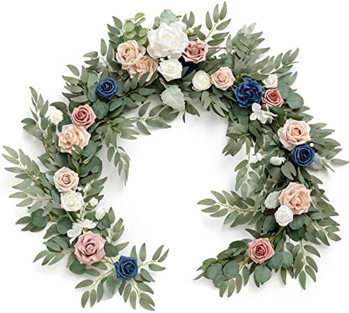 Ling's moment Flower Garland, 6FT Eucalyptus & Rose Dusty Rose & Navy by LingsMoment