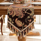 Floral Embroidered Table Runner 90 Inches Non-Slip Tassels, Dark Brown - Image 6