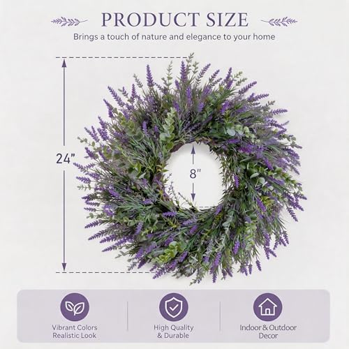 24'' Lavender & Eucalyptus Wreath for Front Door - Image 2