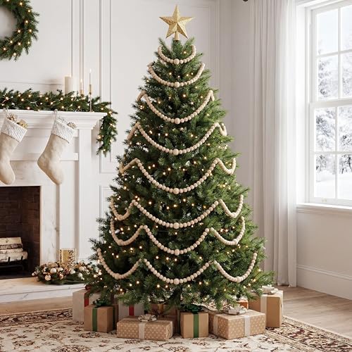 Ceenna 8 Pcs 9ft Rustic Christmas Wooden Bead Garland, Total 72ft, Natural by Ceenna