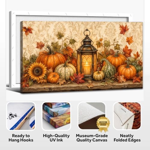 WAXWHELK Fall Canvas Wall Art Rustic Farmhouse Pumpkin Harvest Lantern Painting Pictures Artwork for Autumn Thanksgiving Home Decor Living Room Bedroom, (16"x32") - Image 6