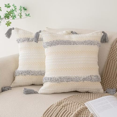 BUIOVBEY Boho Throw Pillow Covers Woven Tufted Pillow Cases with Tassels by BUIOVBEY