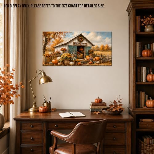 WAXWHELK Fall Canvas Wall Art Rustic Farmhouse Barn Painting Pictures with Pumpkins Mums and Gather Together Sign, Autumn Thanksgiving Home Decor Artwork for Living Room Bedroom, (12"x24") - Image 4