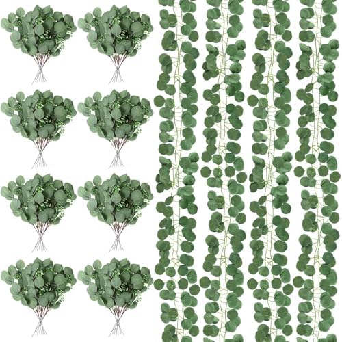 Tioncy 36 Pcs Artificial Eucalyptus Stems and 12 Pcs Eucalyptus Garland by Tioncy