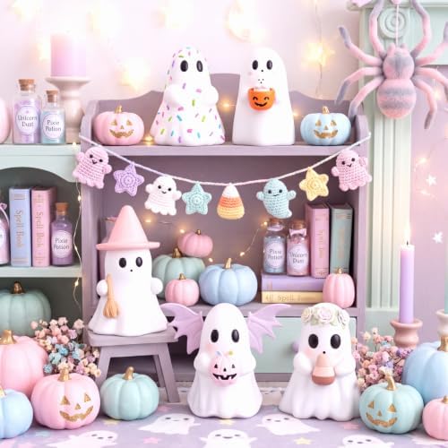 Simgoing 5 Pcs Pastel Ghost Figurines Cute Pink Halloween Decorations - Image 5