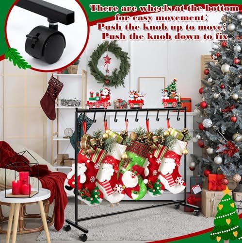 Cinnvoice Christmas Stocking Holder Stand with 10 Hooks Metal Wheels - Image 3
