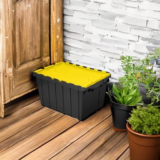 Akro-Mils KeepBox 12 Gal Storage Box, Lid Attached, Stackable, Black/Yellow - Image 5