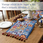 Luxury Vintage Blue Floral Table Runner 83in Long - Embroidery Jacquard Fabric with Multi-Tassels, Dining Room Dresser Decor for Wedding Holiday Party Fireplace (is-Blue, 13.7"x83") - Image 5