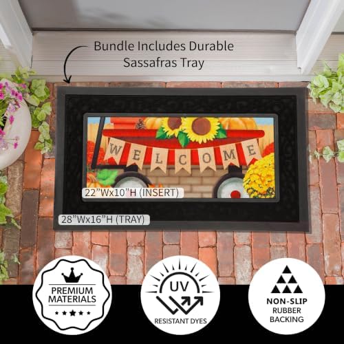 Evergreen Sassafras Fall Christmas Holiday Doormat Insert Bundle & Tray Set of 5, Interchangeable Entrance Door mats Indoor and Outdoor Welcome Mat 30 x 18 Tray Non Slip Backing Low Profile - Image 4
