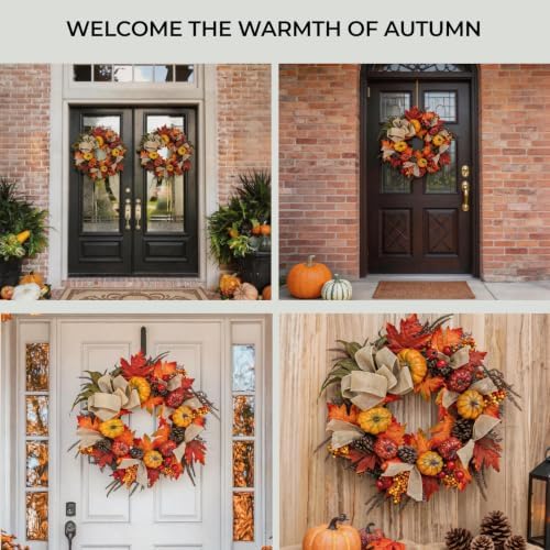 24 Inch Fall Wreath for Front Door, Autumn Harvest Outdoor Decoration - Image 3