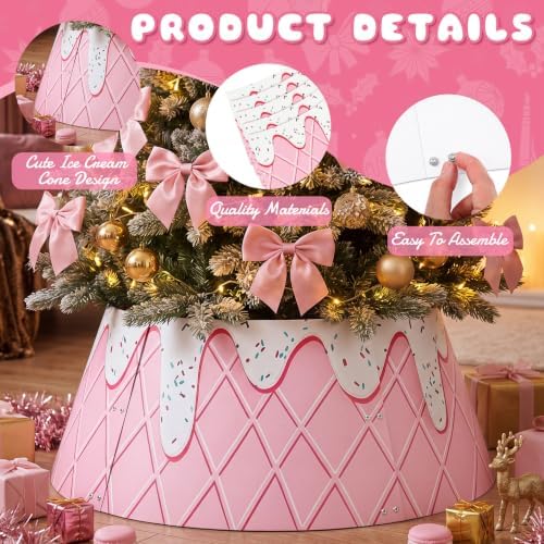 Metal Christmas Tree Collar 24 Inch Pink Christmas Tree Stand Base Cover - Image 6