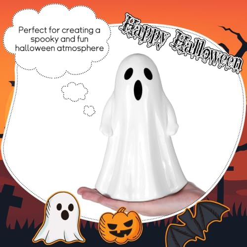 Leinuosen 6 Pcs White Ceramic Ghost Figurines Halloween Tabletop Decor - Image 2