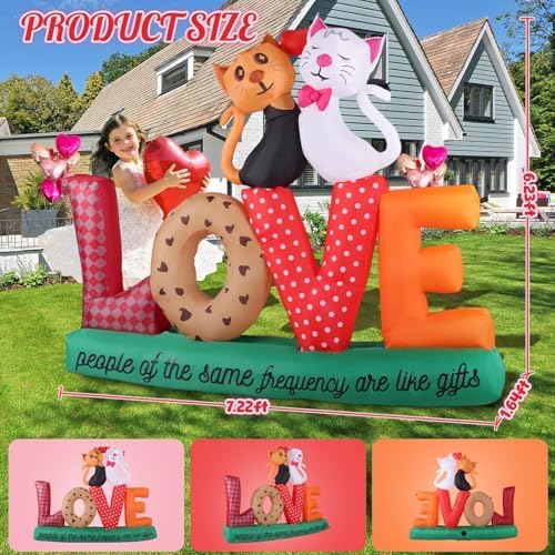 7.2Ft Valentines Inflatables Outdoor Decorations Love Letters Cuddling Cats, LED Blow Up Yard Garden Decor for Wedding Proposal Anniversary, Waterproof Lawn Display with 6 Stakes - Image 2
