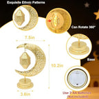 Lifnatty Ramadan Moon Lamp Decorations, Crescent Moon with Ramadan Lantern, Rotating Ramadan Table Lamp, Ramadan Decorations for Home, Eid Mubarak Decorations, Battery Operated Metal Eid Gifts - Image 3