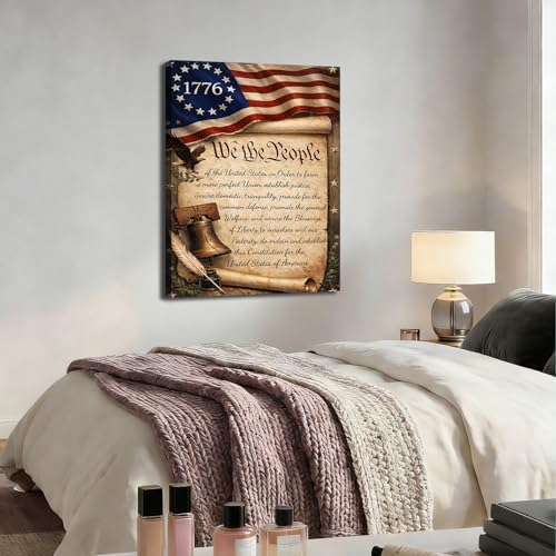 Ship Next Day - USA Flag and Constitution Canvas Wall Decor, Framed American Patriotic Art Print with Liberty Bell and Quill, Rustic Farmhouse Americana Painting, Made in USA - Image 5