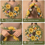 DecorbyHannah Summer Sunflower Wreaths for Front Door Outside All Season, 22 Inch Artificial Collapsible Farmhouse Wreaths with Daisy and Bee, Sunflower Decor for Porch, Wedding Housewarming Gifts - Image 6