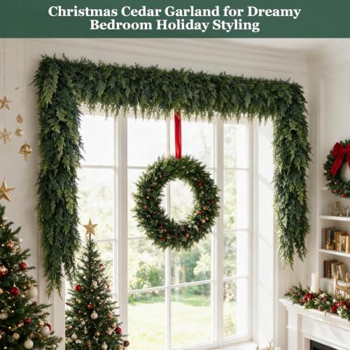 12FT Christmas Cedar Garland, Realistic Artificial Pine Greenery Garland with Flexible Wired Branches, Faux Holiday Garland for Mantle, Fireplace, Staircase, Table, Door, Indoor Outdoor Winter Decor - Image 4