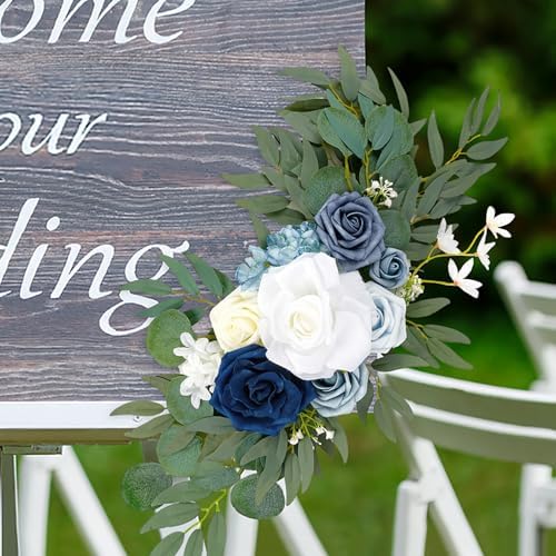 Wedding Arch Flowers (Pack of 2), Artificial Dusty Blue Flowers Faux Flower Swag Welcome Sign Floral Arrangements for Wedding Ceremony Reception Party Home Decor - Image 5
