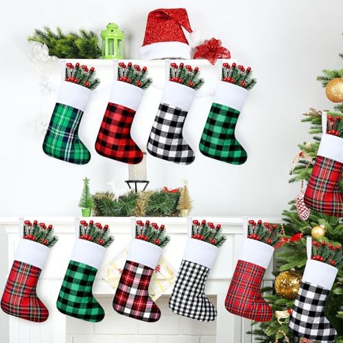 Skylety 36 Pcs Christmas Stockings Bulk Buffalo Plaid Xmas Tree Ornaments - Image 5
