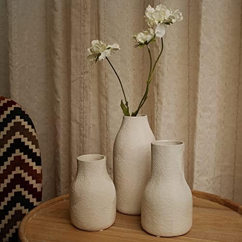 Ceramic Vases for Home Decor - Matte White Textured Vase Set of 3, Decorative Vases for Flowers, Pampas Grass Arrangement, Table Centerpieces, Office and Living Room Boho Decor - Image 3