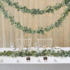 6 Pack Artificial Eucalyptus Garland 6.2 Long Faux Silk Leaf Eucalyptus Leaves Vines Greenery Garland with White Flower All Season for Wedding Arch Indoor Outdoor Wall Decoration - Image 4
