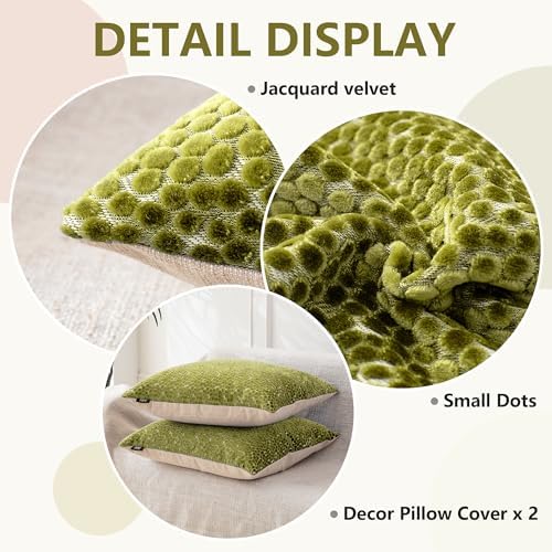 FIFU 22x22 Inch Throw Pillow Covers Set of 2, Jacquard Velvet, Olive Green - Image 5