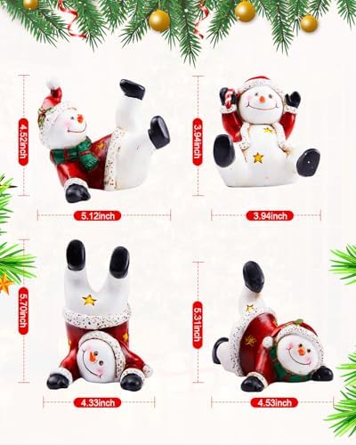 Minetom Christmas Stocking Holders for Mantle Set of 4, 3D Resin Snowman Figurines Stocking Hangers, Home Xmas Decorations for Fireplace Mantel Table Garland - Image 3