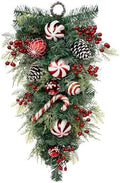 30" Christmas Teardrop Swag for Front Door Artificial Winter Swag Garland with Pine Cones, Berry Clusters, Red Ball Ornaments and Ribbons for Thanksgiving Holiday Christmas Decoration by Arborus
