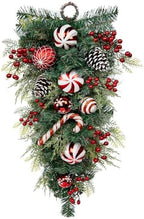 30" Christmas Teardrop Swag for Front Door Artificial Winter Swag Garland with Pine Cones, Berry Clusters, Red Ball Ornaments and Ribbons for Thanksgiving Holiday Christmas Decoration by Arborus